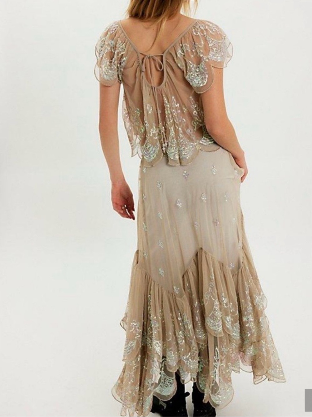 Free People Beige Sequin Embellished Two-Piece Skirt Set - Picture 2 of 10